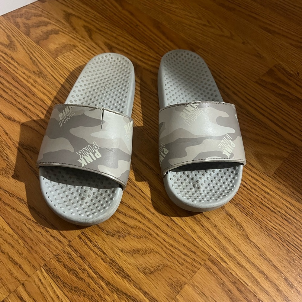 Grey camo pink slides